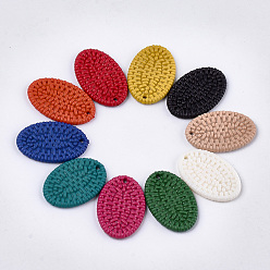 Mixed Color Acrylic Pendants, Imitation Woven Rattan Pattern, Oval, Mixed Color, 34x22.5x3.5mm, Hole: 1.8mm