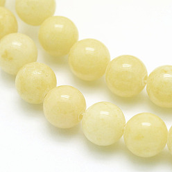 Light Yellow Natural Mashan Jade Round Beads Strands, Dyed, Light Yellow, 6mm, Hole: 1mm, about 69pcs/strand, 15.7 inch