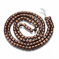 Copper Plated Electroplate Non-magnetic Synthetic Hematite Beads Strands, Column, Copper Plated, 3.5x3mm, Hole: 1mm, about 125~126pcs/strand, 15.55 inch~15.83 inch(39.5cm~40.2cm)