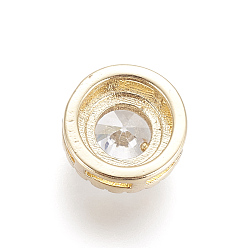 Golden Brass Micro Pave Cubic Zirconia Slide Charms, Flat Round, Clear, Golden, 8.5x5mm, Hole: 1x3mm