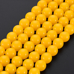 Gold Glass Beads Strands, Imitation Jade, Round, Gold, 8mm, Hole: 1.2mm, about 50~51pcs/strand, 15.35 inch(39cm)