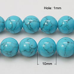 Deep Sky Blue Synthetic Turquoise Beads Strands, Dyed, Round, Deep Sky Blue, 10mm, Hole: 1mm, about 40pcs/strand, 15.7