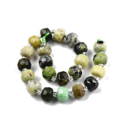 Serpentin Perles naturelles serpentine brins, avec des perles de rocaille, facette, rondelle, 8x6mm, Trou: 1mm, Environ 20~22 pcs/chapelet, 7.09 pouce (18 cm)
