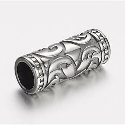 Antique Silver 304 Stainless Steel Beads, Tube Beads, Antique Silver, 30.5x12mm, Hole: 9mm