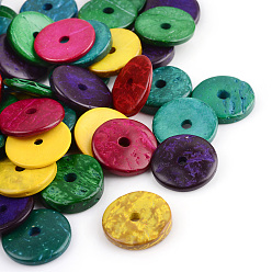 Mixed Color Dyed Natural Wood Beads, Flat Round, Mixed Color, 20x2~5mm, Hole: 3.5mm, about 900pcs/1000g