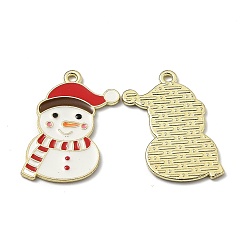 Golden Alloy Enamel Pendants, for Christmas, Snowman, Red & White & Brown, Golden, 26x15.5x1.3mm, Hole: 1.6mm