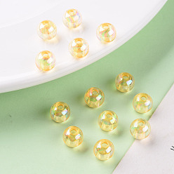 Gold Transparent Acrylic Beads, AB Color Plated, Round, Gold, 8x7mm, Hole: 2mm, about 1745pcs/500g
