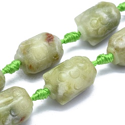 Xiuyan Jade Natural Xiuyan Jade Beads Strands, Column, 18~20x13.5~14x13~14mm, Hole: 2.5mm, about 16~18pcs/strand, 16.9 inch~17.1 inch(43~43.5cm)