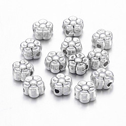 Antique Silver Tibetan Style Alloy Beads, Lead Free & Nickel Free & Cadmium Free, Flower, Great for Mother's Day Gifts making, Antique Silver, about 5mm long, 5mm wide, 3mm thick, hole: 1mm
