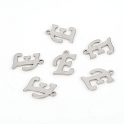 Letter E 201 Stainless Steel Pendants, Laser Cut, Letter, Stainless Steel Color, Letter.E: 14x10x1.2mm, Hole: 1mm
