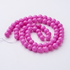 Magenta Natural Mashan Jade Round Beads Strands, Dyed, Magenta, 6mm, Hole: 1mm, about 69pcs/strand, 15.7 inch