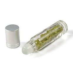Mixed Stone Gemstone Chip Bead Roller Ball Bottles, Glass Refillable Essential Oil Bottles, 86x19mm, 10pcs/set