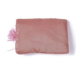 Rouge Violet Pâle Pochettes à glissière en tissu à broder, avec pompons et bouton pression en acier inoxydable, rectangle, rouge violet pâle, 12x8.5 cm