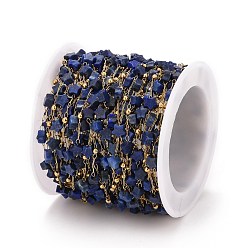 Lapis Lazuli Placage ionique (ip) 304 chaînes satellites en acier inoxydable, avec étoile de lapis-lazuli naturel perlé, non soudée, avec bobine, or, 4x4x2mm