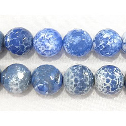 Blue Faceted Natural Agate Beads Strands, Round, Dyed & Heated, 14mm, Hole: 2mm, about 27pcs/strand, 16 inch