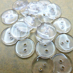 Clair Ronde lucide bouton de chemise 2-trou, bouton de résine, clair, environ 12 mm de diamètre, Trou: 1.5mm, environ 1000 pcs / sachet 
