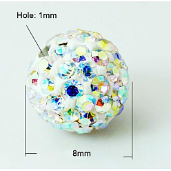 Crystal AB Pave Disco Ball Beads, Polymer Clay Rhinestone Beads, Grade A, Crystal AB, PP11(1.7~1.8mm), 8mm, Hole: 1mm