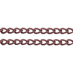Red Copper Iron Side Twisted Chains, Unwelded, with Spool, Oval, Lead Free & Nickel Free, Red Copper, 6x4x1mm