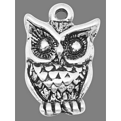 Silver Zinc Tibetan Style Alloy Pendants, Halloween, Cadmium Free & Nickel Free & Lead Free, Owl, Silver Color Plated, 16x10x3mm, Hole: 1.5mm