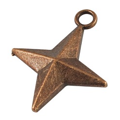 Red Copper Zinc Alloy Pendants, Cadmium Free & Nickel Free & Lead Free, Star, Red Copper Color, 30x25x6mm, Hole: 3mm