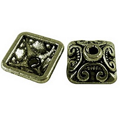 Antique Bronze Tibetan Style Caps, Square, Cadmium Free & Nickel Free & Lead Free, Antique Bronze, 10x10x5mm, Hole: 2mm