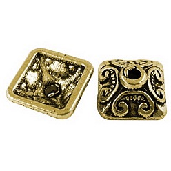 Antique Golden Tibetan Style Caps, Square, Cadmium Free & Nickel Free & Lead Free, Antique Golden, 10x10x5mm, Hole: 2mm