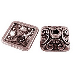 Red Copper Tibetan Style Caps, Square, Cadmium Free & Nickel Free & Lead Free, Red Copper, 10x10x5mm, Hole: 2mm