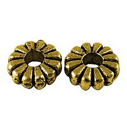Antique Golden Tibetan Style Spacer Beads, Cadmium Free & Nickel Free &, Lead Free, Flat Round, Antique Golden Color, Size: about 7mm in diameter, 2.1mm thick, hole: 2 mm, 2385pcs/1000g