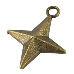 Antique Bronze Zinc Alloy Pendants, Cadmium Free & Lead Free, Star, Antique Bronze Color, 30x25x6mm, Hole: 3mm
