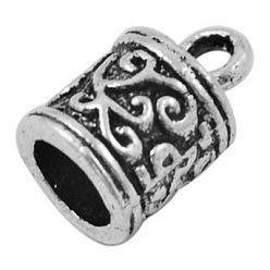 Antique Silver Tibetan Style Cord Ends, Column, Lead Free and Cadmium Free, Antique Silver, 13x8.5x8.5mm, Hole: 2mm