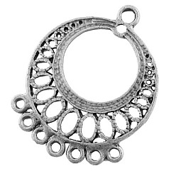 Antique Silver Tibetan Style Links, Flat Round, Lead Free,Cadmium Free and Nickel Free, Antique Silver, about 37.5mm long, 29mm wide, 1mm thick, hole: 2.5mm