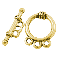 Antique Golden Tibetan Style Alloy Toggle Clasps, Ring, Antique Golden, Cadmium Free & Nickel Free & Lead Free, 18x14x3.5mm, Hole: 2mm