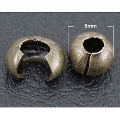 Antique Bronze Iron Crimp Beads Covers, Nickel Free, Antique Bronze, 5mm In Diameter, Hole: 1.5~1.8mm