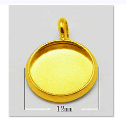 Golden Brass Pendant Cabochon Settings, Plain Edge Bezel Cups, Nickel Free, Golden, Tray: 10mm, 12x2mm, Hole: 3mm