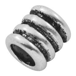 Antique Silver Tibetan Style Alloy Beads, Grooved Beads, Column, Antique Silver, Lead Free & Cadmium Free & Nickel Free, 9.5x9mm, Hole: 6mm