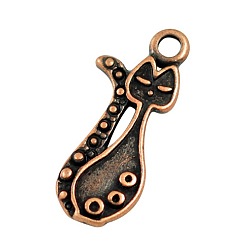 Red Copper Tibetan Style Alloy Kitten Pendant Settings for Enamel, Cadmium Free & Nickel Free & Lead Free, Cat Shape, Red Copper Color, 23x10x1mm, Hole: 2mm