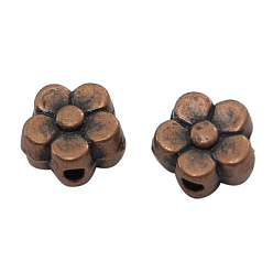 Red Copper Tibetan Style Alloy Beads, Lead Free & Nickel Free & Cadmium Free, Flower, Great for Mother's Day Gifts making, Red Copper Color, about 5mm long, 5mm wide, 3mm thick, hole: 1mm