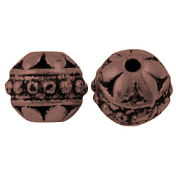 Красная Медь Сплавочные овальные бусины тибетского стиля , кадмия и никеля свободно и, без свинца, круглые, красная медь, 8 мм диаметром, толщиной 7 мм , отверстие : 1.5 мм