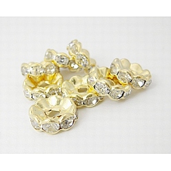 Golden Iron Rhinestone Spacer Beads, Grade B, Waves Edge, Rondelle, Golden Color, Clear, Size: about 6mm in diameter, 3mm thick, hole: 1.5mm