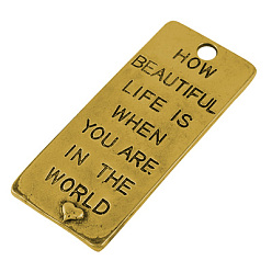 Golden Alloy Pendants, Dog Tags, Lead Free and Cadmium Free, Rectangle, Golden, 53mm long, 22.5mm wide, 1mm thick, hole: 4mm