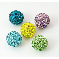 Mixed Color Pave Disco Ball Beads, Polymer Clay Rhinestone Beads, Grade A, Mixed Color, PP15(2.1~2.2mm), 14mm, Hole: 1mm