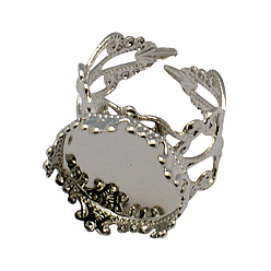 Platinum Cuff Brass Ring Cabochon Settings, Filigree Ring Components, Platinum, Tray: 15mm, 18mm