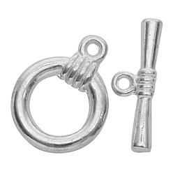 Silver Tibetan Style Toggle Clasps, Lead Free and Cadmium Free, Ring, Silver, 18x13.8x2.5mm, Hole: 5mm