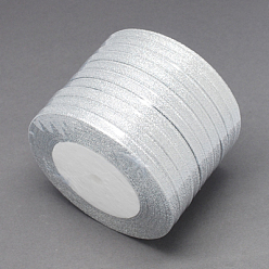 Silver Glitter Metallic Ribbon, Sparkle Ribbon, DIY Material for Organza Bow, Double Sided, Silver Color, Size: about 1/4 inch(6mm) wide, 25yards/roll(22.86m/roll), 10rolls/group, 250yards/group (228.6m/group).