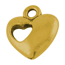 Antique Golden Alloy Pendants, Cadmium Free & Lead Free, Heart, Antique Golden, 13x11x3mm, Hole: 1.5mm
