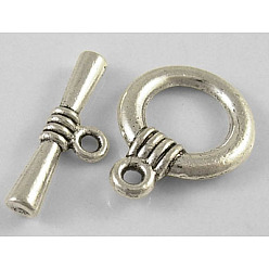 Antique Silver Tibetan Style Toggle Clasps, Cadmium Free & Nickel Free & Lead Free, Ring, Antique Silver, 18x13.8x2.5mm, Hole: 5mm