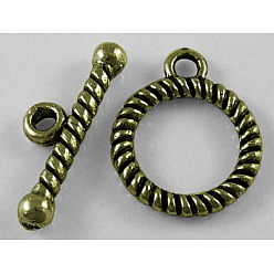 Antique Bronze Tibetan Style Toggle Clasps, Lead Free & Cadmium Free, Antique Bronze, Toggle: 13mm wide, 16mm long, Tbars : 6mm wide, 18mm long, hole: 2mm