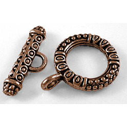 Red Copper Tibetan Style Toggle Clasps, Lead Free, Cadmium Free and Nickel Free, Red Copper Color, Ring: 17.5mm wide, 23mm long, Bar: 8mm wide, 23mm long, hole: 4mm