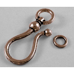 Red Copper Tibetan Style S Hook Clasps, Cadmium Free & Nickel Free & Lead Free, Red Copper, S Hook: 38x16x8mm, Ring: 8mm, Hole: 5mm