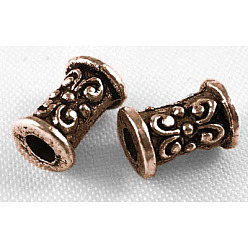 Red Copper Tibetan Style Beads, Zinc Alloy, Lead Free & Cadmium Free, Column, Red Copper Color, 7x5mm, Hole: 2mm